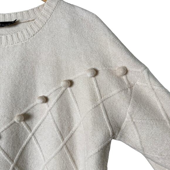 Tuckernuck Pomander Place Pam Pom Pom Argyle Sweater in Cream, Size Large - Picture 5 of 11